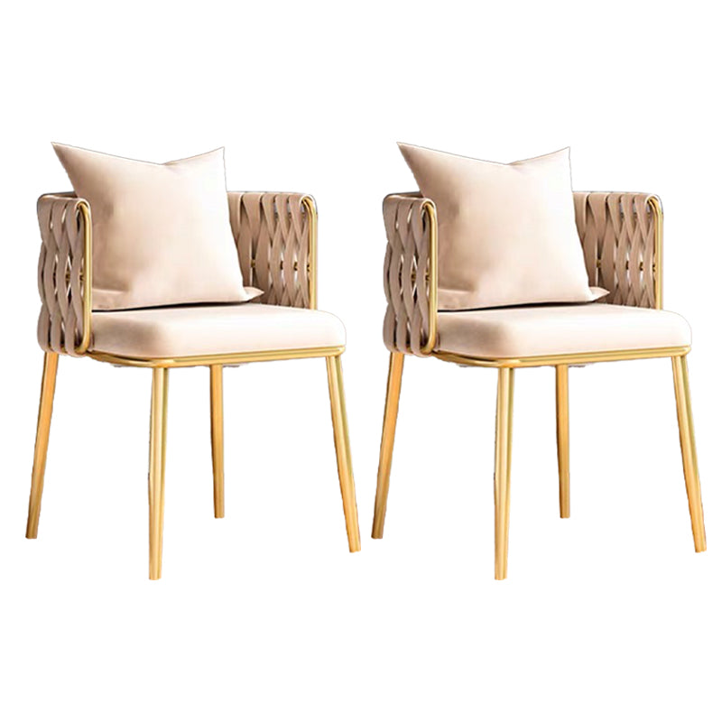 Chaises à dossier en baril rembourrées de style Glam, chaises de salle à manger en tissu de lin pour usage domestique