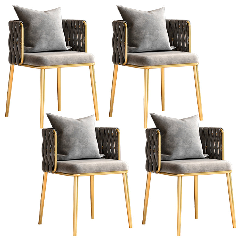 Chaises à dossier en baril rembourrées de style Glam, chaises de salle à manger en tissu de lin pour usage domestique