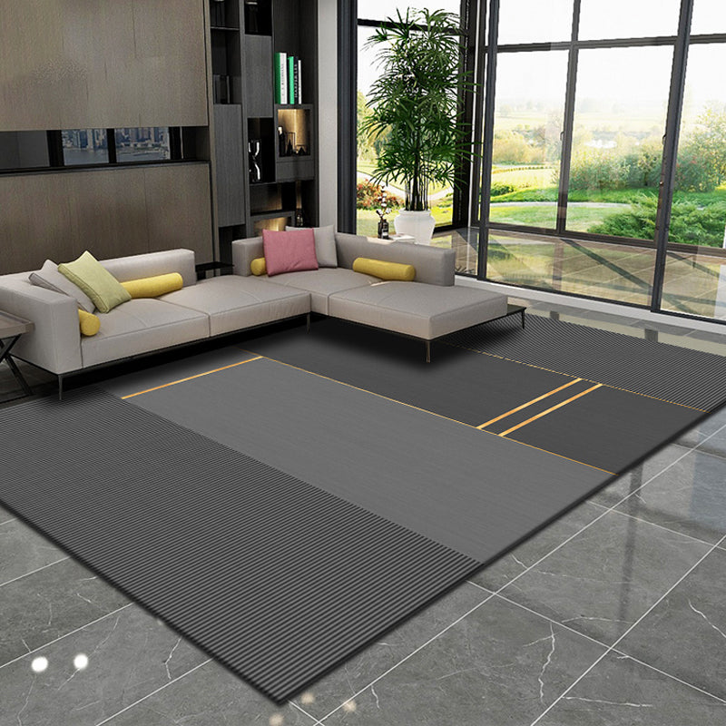 Blue Living Room Rug Geometric Print Polyester Area Rug Non-Slip Backing Area Carpet