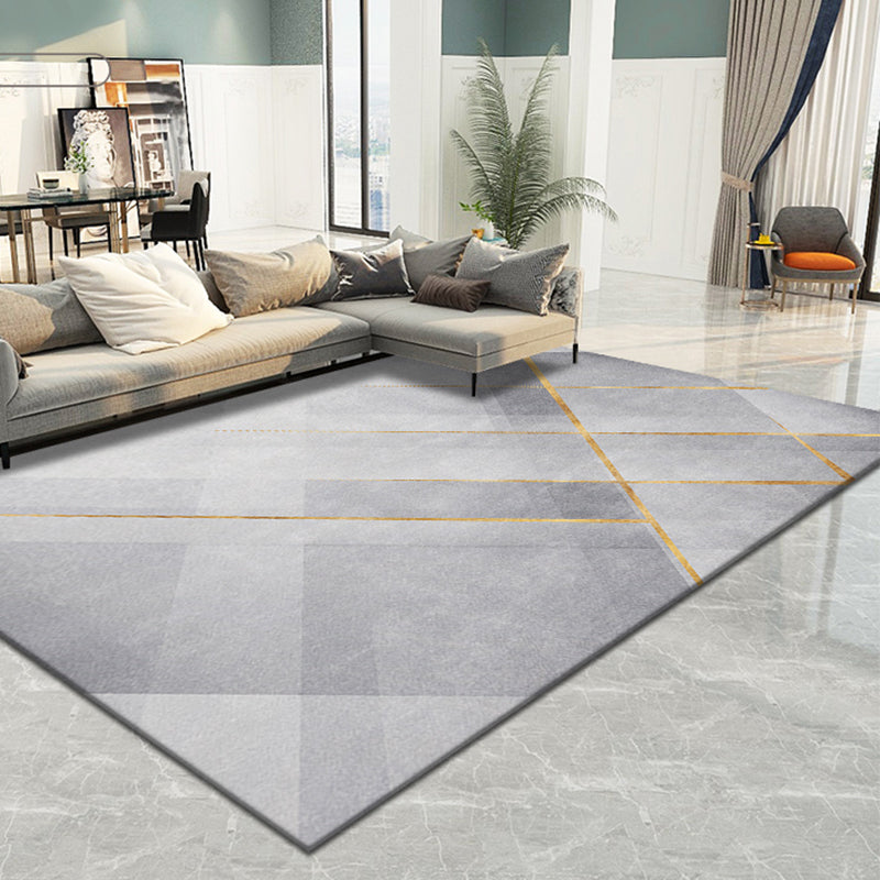 Blue Living Room Rug Geometric Print Polyester Area Rug Non-Slip Backing Area Carpet