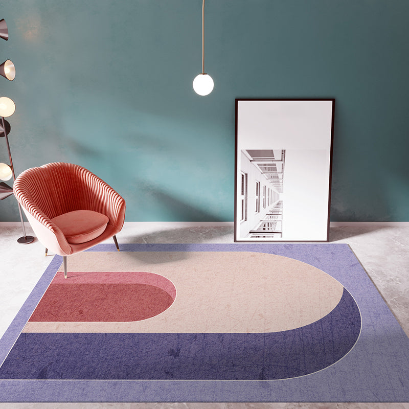 Light Navy Modern Rug Polyester Graphic Indoor Rug Non-Slip Backing Rug for Home Decor