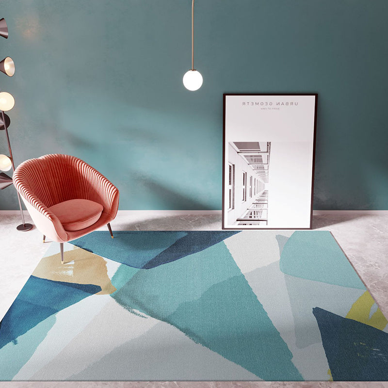 Light Navy Modern Rug Polyester Graphic Indoor Rug Non-Slip Backing Rug for Home Decor