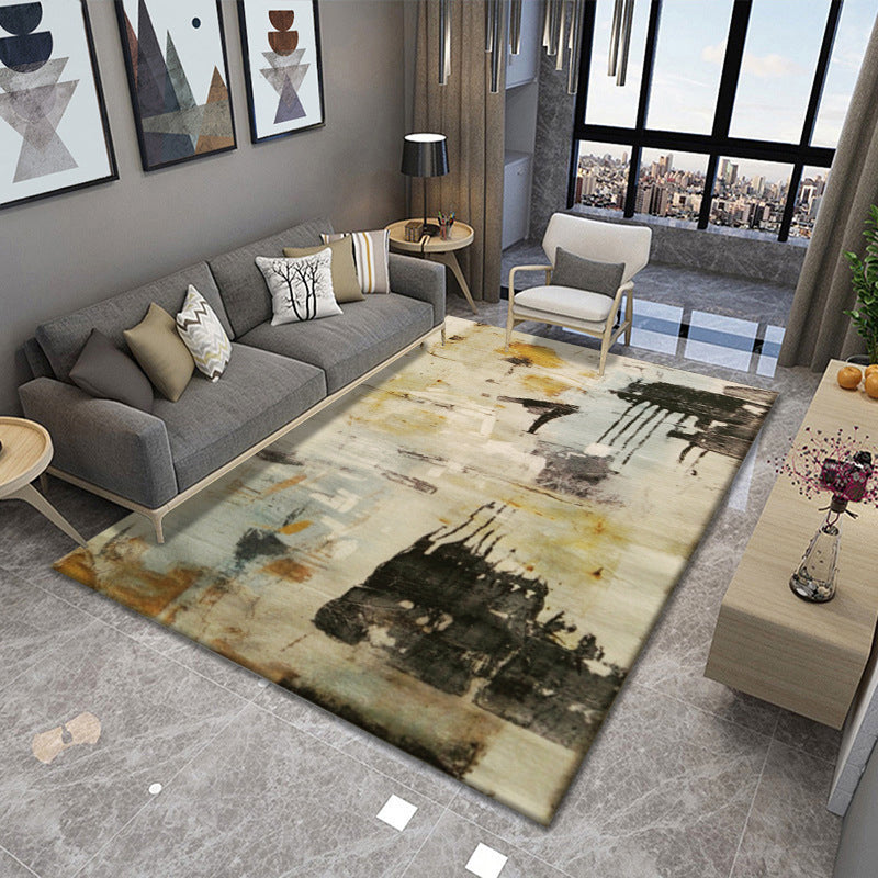 Minimalist Rug Industrial Watercolor Print Carpet Living Room Polyester Rug with Non-Slip Backing