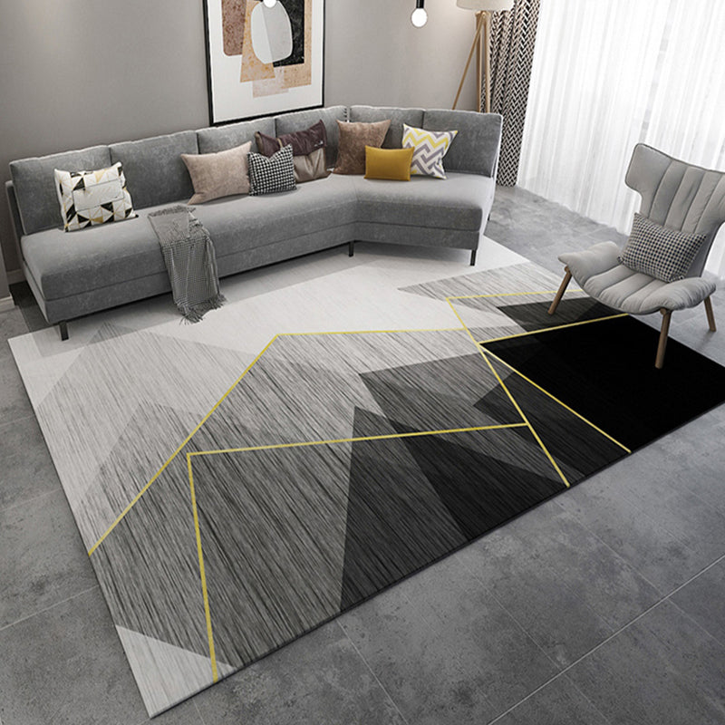 Alfombra de sala de estar moderna alfombra de área de poliéster gris alfombra geométrica resistente al patrón geométrico
