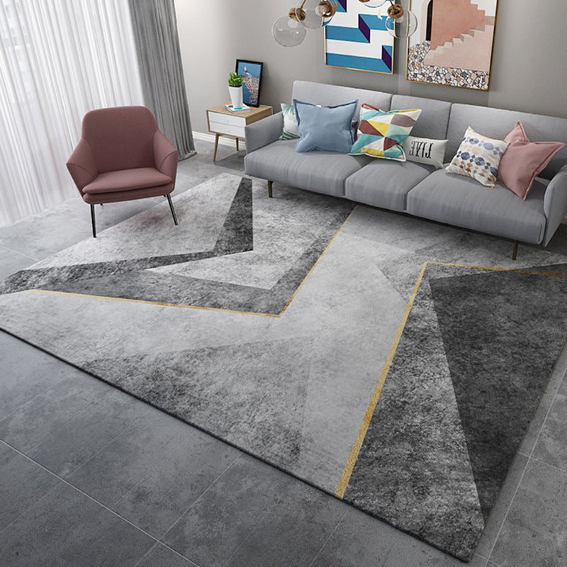 Alfombra de sala de estar moderna alfombra de área de poliéster gris alfombra geométrica resistente al patrón geométrico