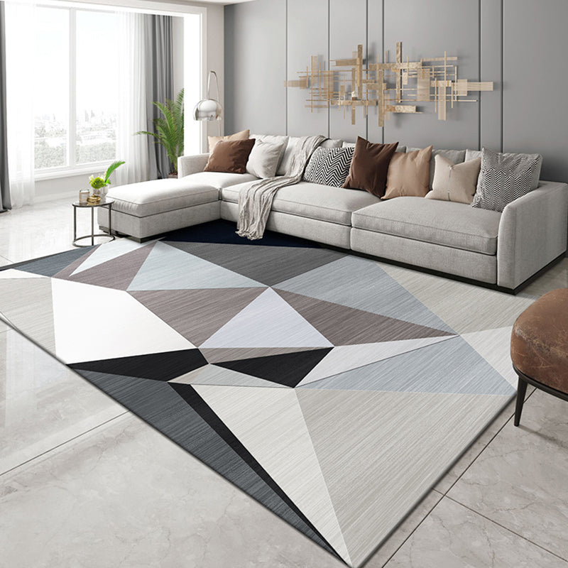 Alfombra de sala de estar moderna alfombra de área de poliéster gris alfombra geométrica resistente al patrón geométrico