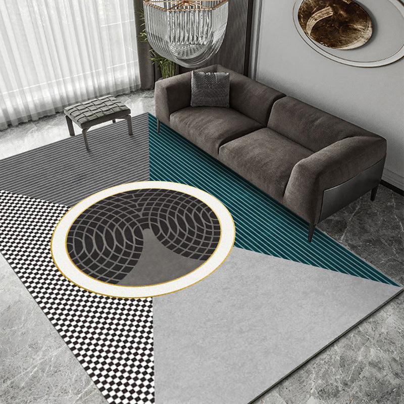 Gray Modenr Rug Polyester Striped Indoor Rug Non-Slip Backing Rug for Living Room