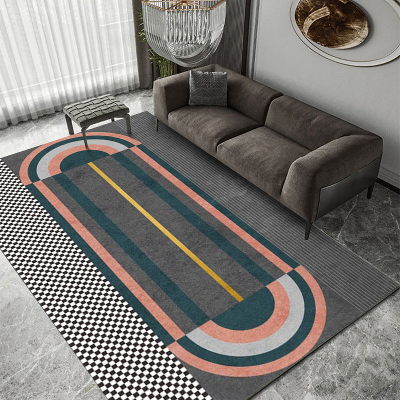 Gray Modenr Rug Polyester Striped Indoor Rug Non-Slip Backing Rug for Living Room