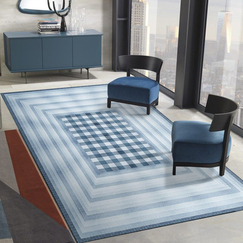 Gray Modenr Rug Polyester Striped Indoor Rug Non-Slip Backing Rug for Living Room