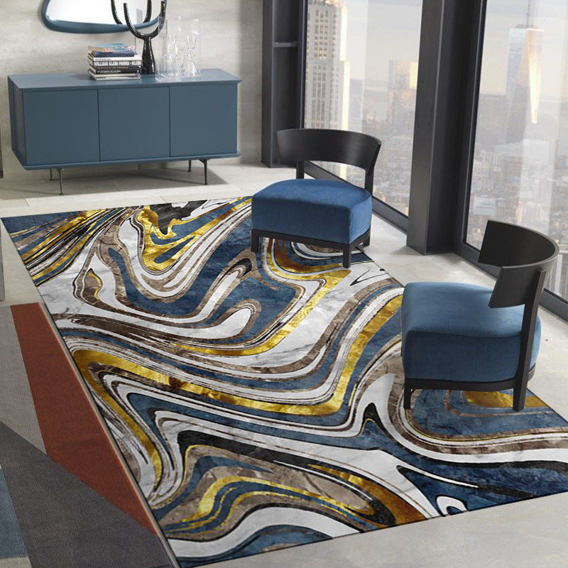 Gray Modenr Rug Polyester Striped Indoor Rug Non-Slip Backing Rug for Living Room