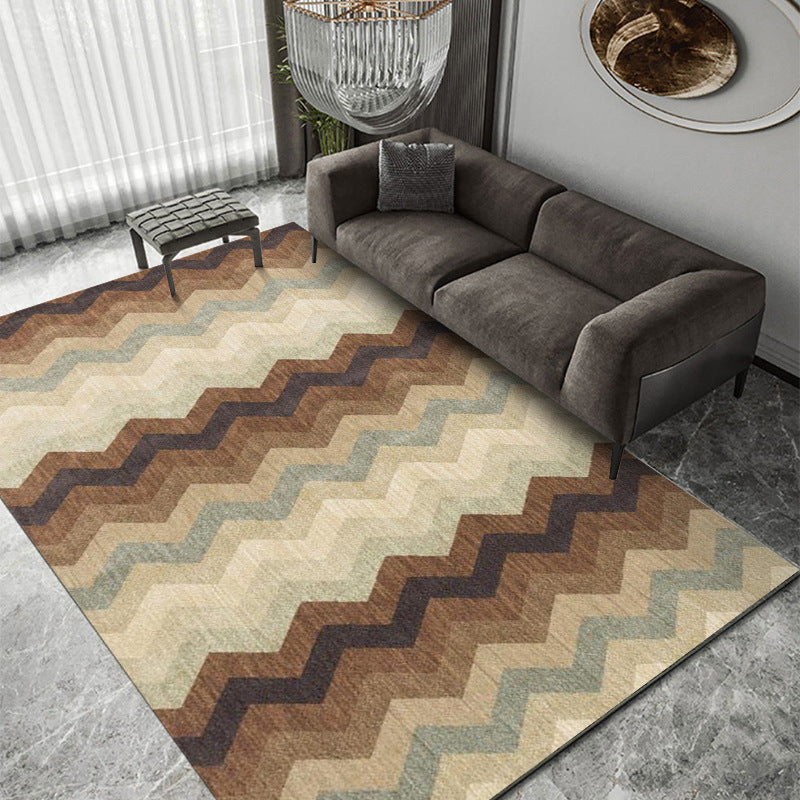 Gray Modenr Rug Polyester Striped Indoor Rug Non-Slip Backing Rug for Living Room