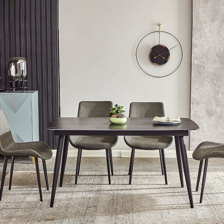 Mesa de comedor rectangular industrial de metal, mesa interior con tapa de piedra sinterizada para comedor