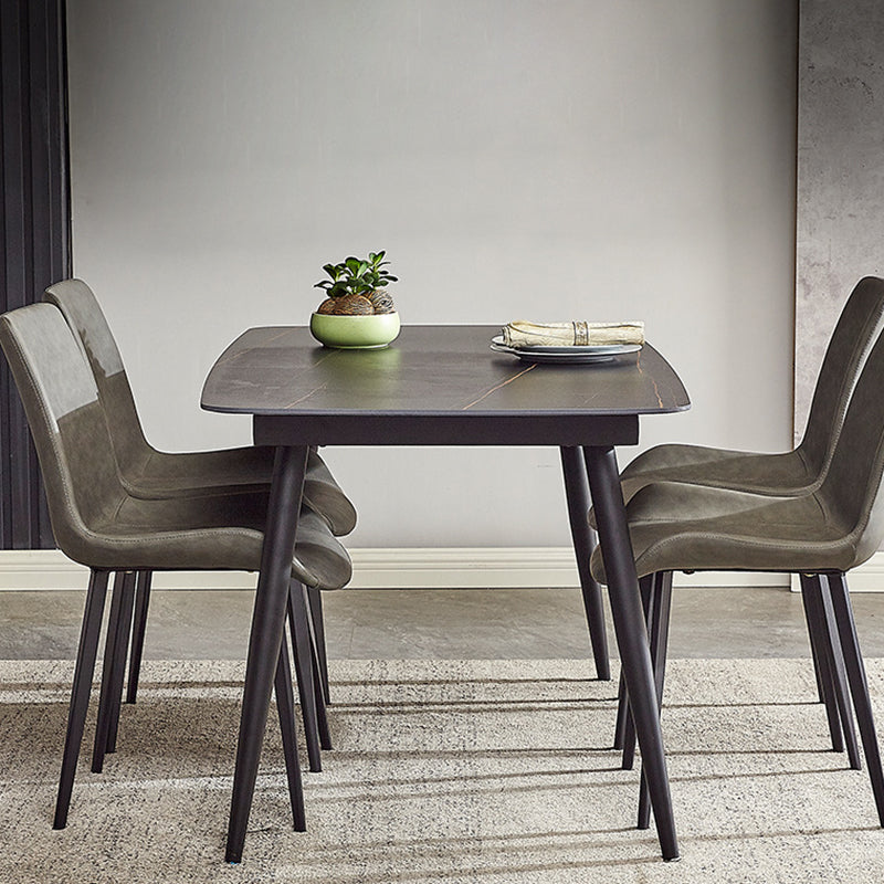Mesa de comedor rectangular industrial de metal, mesa interior con tapa de piedra sinterizada para comedor