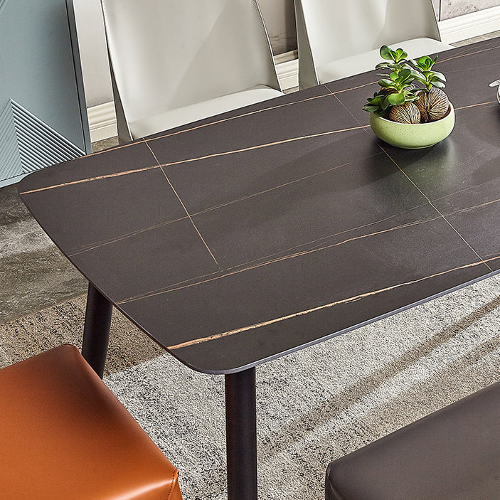 Mesa de comedor rectangular industrial de metal, mesa interior con tapa de piedra sinterizada para comedor