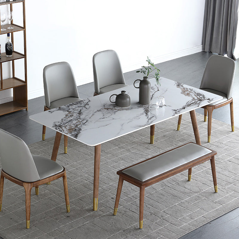 Mesa de comedor rectangular Colección de comedor de piedra con base de madera maciza