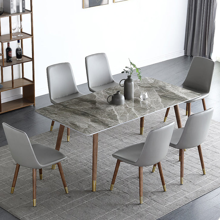 Mesa de comedor rectangular Colección de comedor de piedra con base de madera maciza