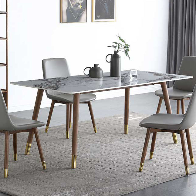 Mesa de comedor rectangular Colección de comedor de piedra con base de madera maciza