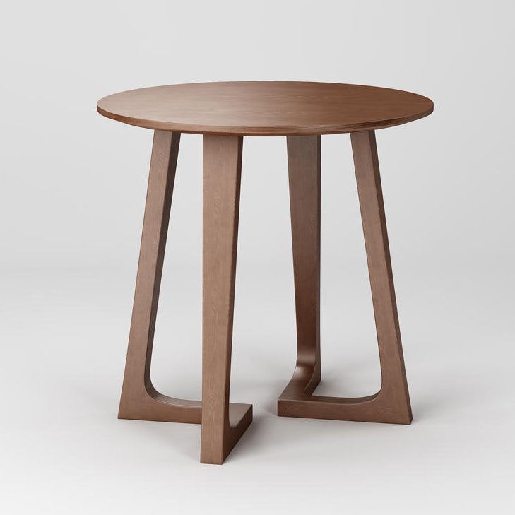 Round Double Pedestal Casual Dining Table Wood Color Fixed Table with Ashwood Solid Wood