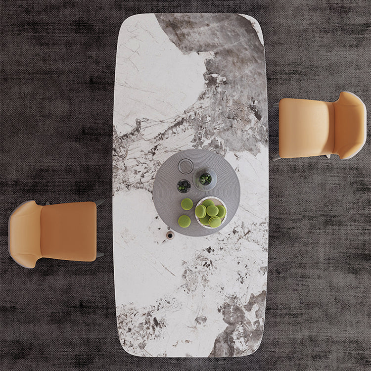 Traditional Luxury Style Sintered Stone Dining Table Rectangle Table with Pedestal Base