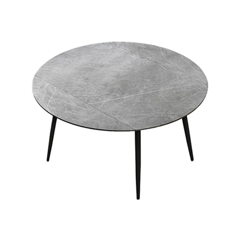 Extendable Round Dining Table Modern Sintered Stone Top Table with Metal 4 Legs