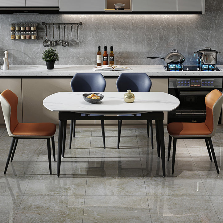 Extendable Round Dining Table Modern Sintered Stone Top Table with Metal 4 Legs