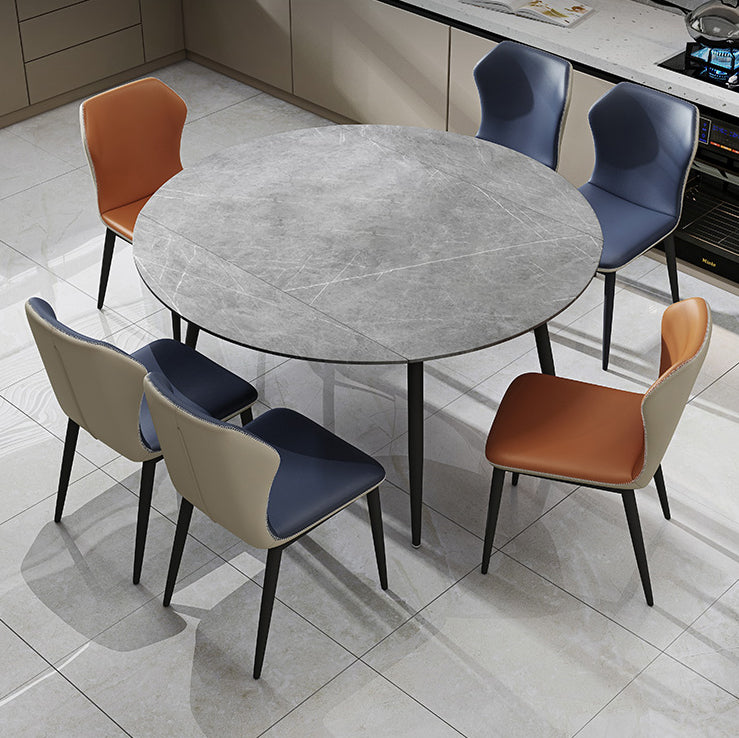 Extendable Round Dining Table Modern Sintered Stone Top Table with Metal 4 Legs