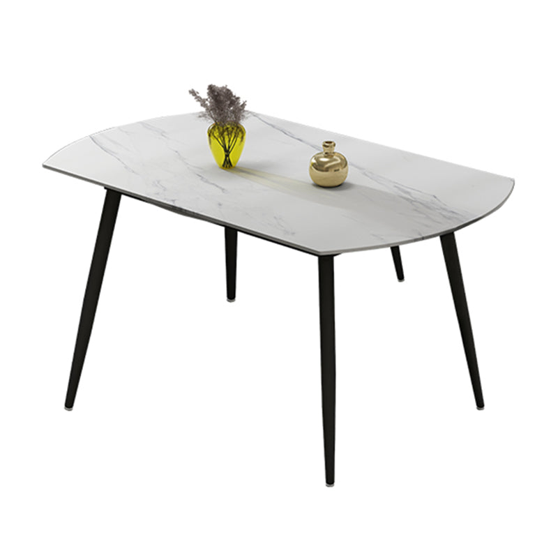 Extendable Round Dining Table Modern Sintered Stone Top Table with Metal 4 Legs