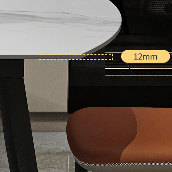 Extendable Round Dining Table Modern Sintered Stone Top Table with Metal 4 Legs