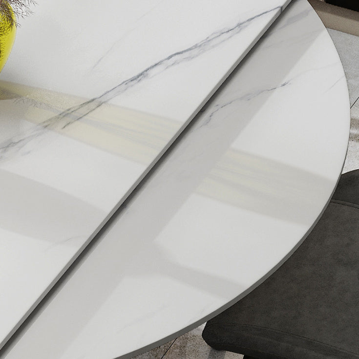 Extendable Round Dining Table Modern Sintered Stone Top Table with Metal 4 Legs