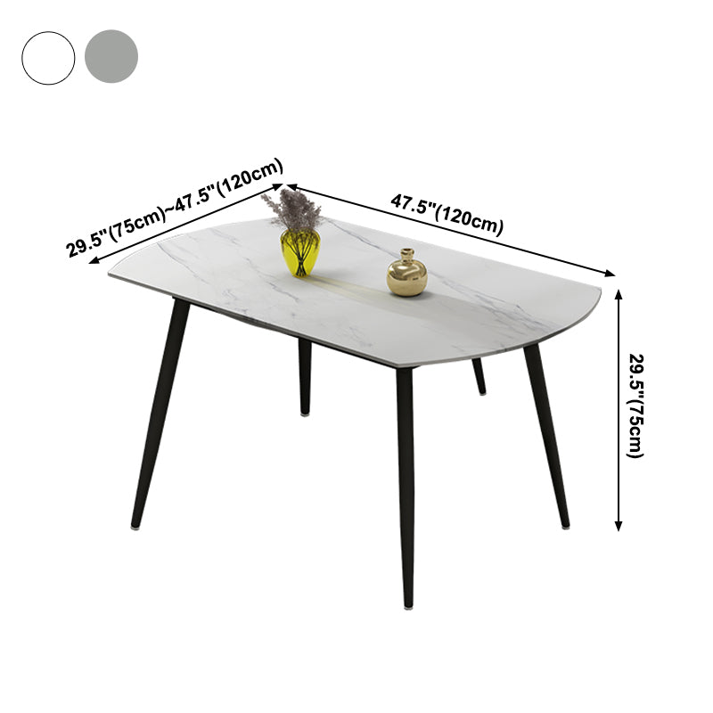 Extendable Round Dining Table Modern Sintered Stone Top Table with Metal 4 Legs