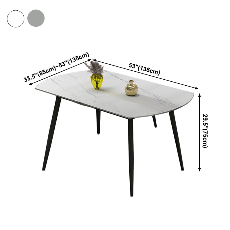 Extendable Round Dining Table Modern Sintered Stone Top Table with Metal 4 Legs