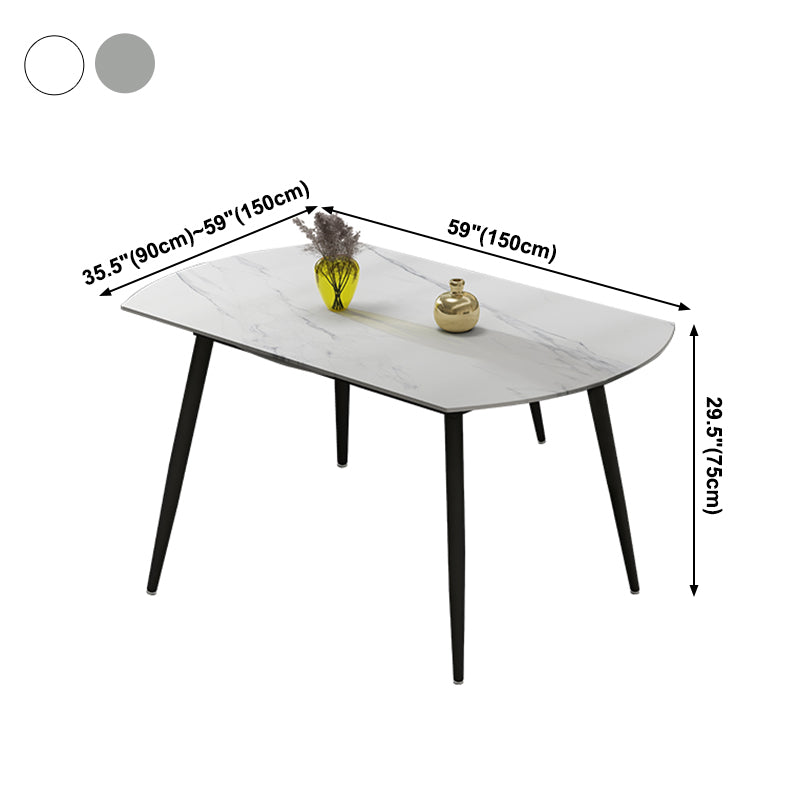 Extendable Round Dining Table Modern Sintered Stone Top Table with Metal 4 Legs