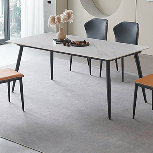 Mesa de comedor rectangular industrial de metal, mesa de piedra sinterizada con patas negras