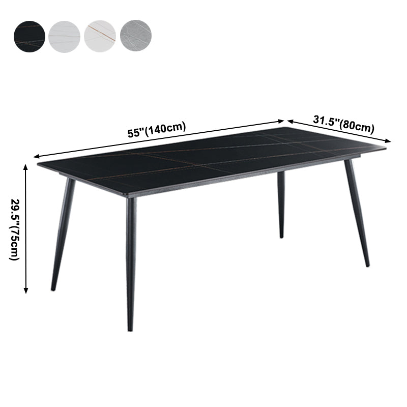 Mesa de comedor rectangular industrial de metal, mesa de piedra sinterizada con patas negras