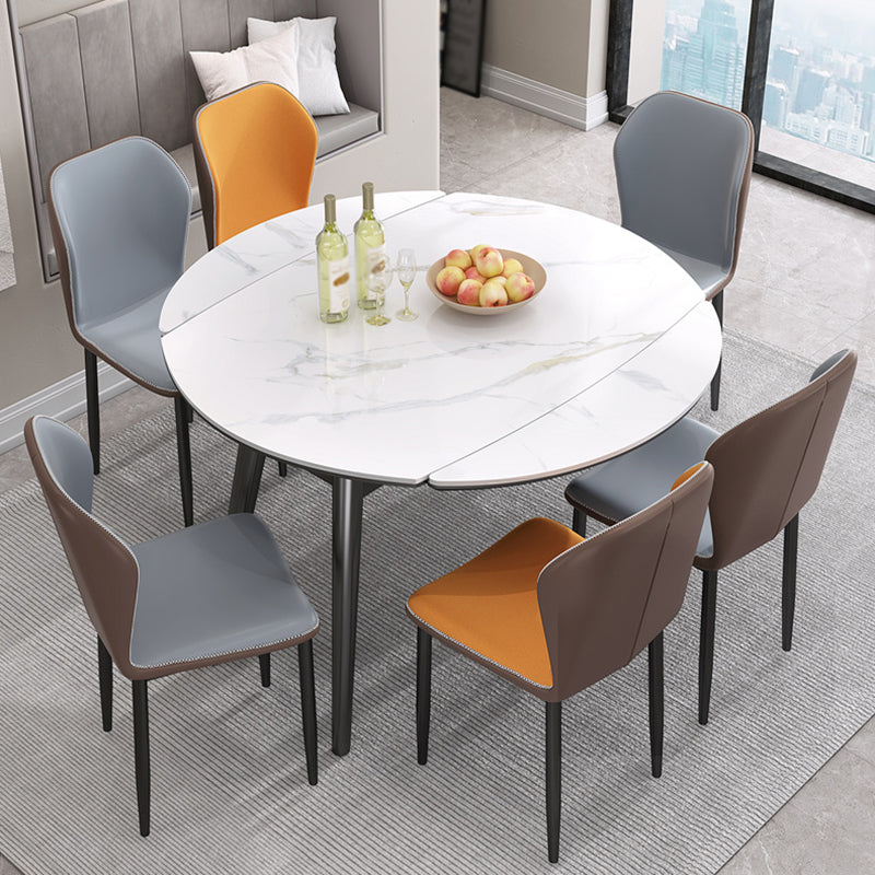 Moderner gesinterter Stein Esstisch 51.18 "runder Dropblatttisch mit schwarzem Rahmen