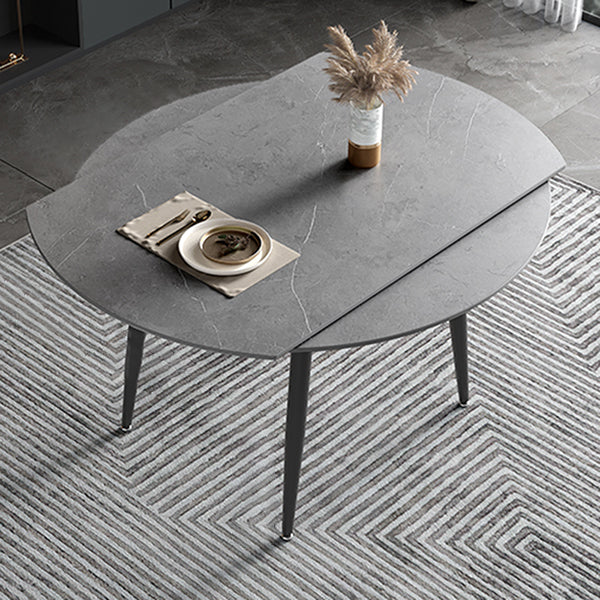 Modern Style Sintered Stone Dining Table 51.18'' Round Drop-Leaf Table with 4 Legs