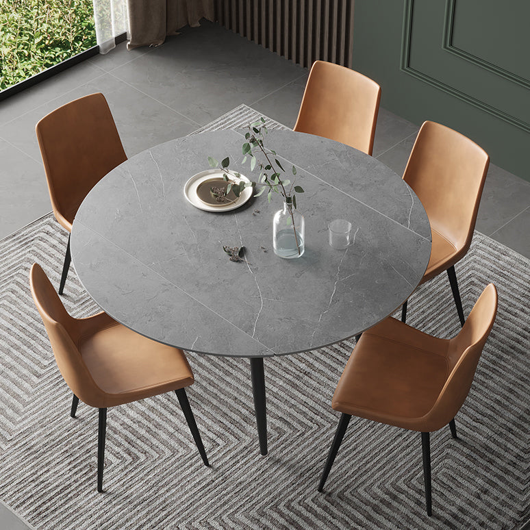 Modern Style Sintered Stone Dining Table 51.18'' Round Drop-Leaf Table with 4 Legs
