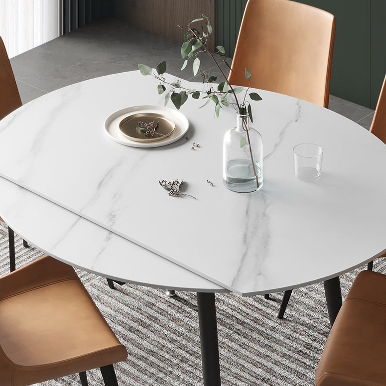 Modern Style Sintered Stone Dining Table 51.18'' Round Drop-Leaf Table with 4 Legs