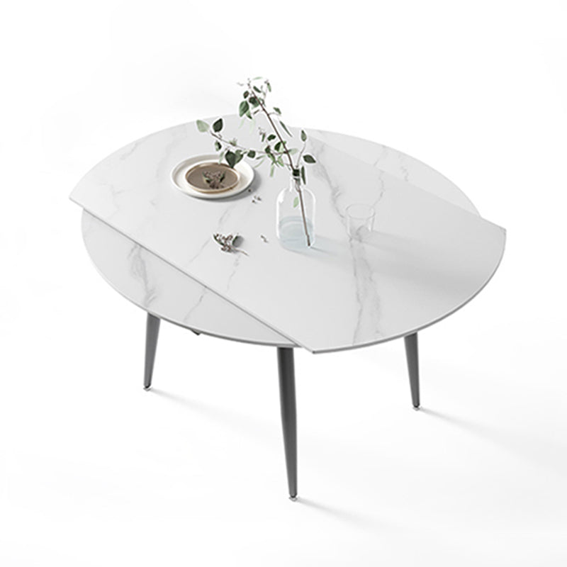 Modern Style Sintered Stone Dining Table 51.18'' Round Drop-Leaf Table with 4 Legs