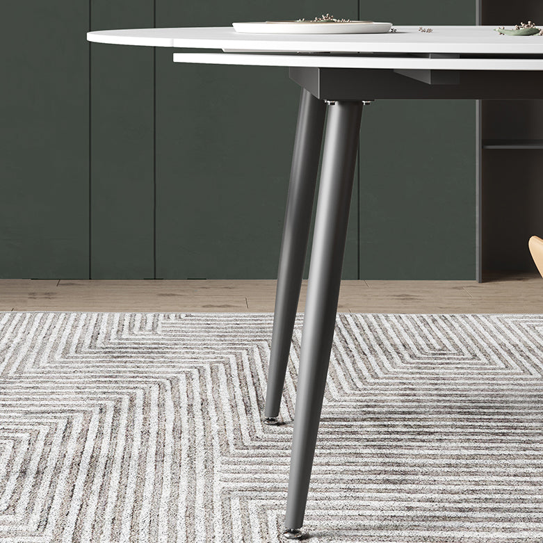 Modern Style Sintered Stone Dining Table 51.18'' Round Drop-Leaf Table with 4 Legs