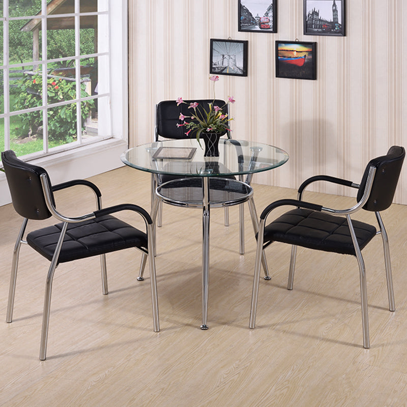 Modern Style Glass Dining Table Clear Round Table with 3 Legs for Home Use