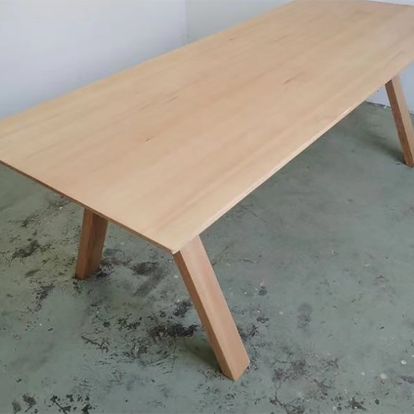Rectangle Shape 4 Legs Minimalist Dining Table Wood Color Fixed Table of Solid Wood