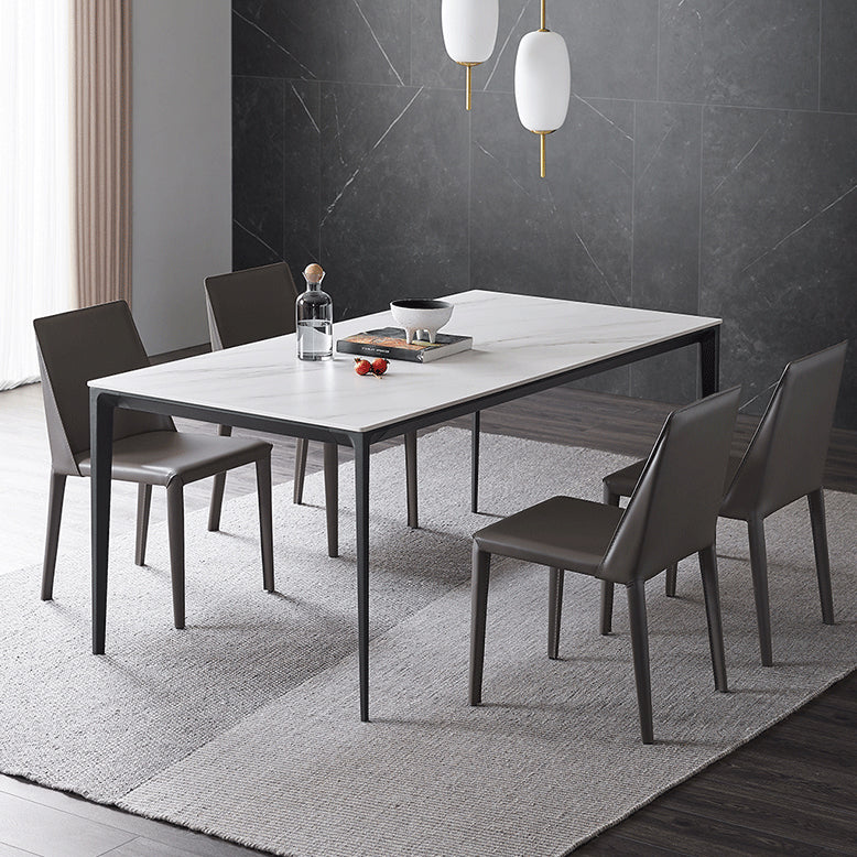 Eenvoudige keuken rechthoekige vorm eettafel gesinterde stenen top eettafel met 4 potenbasis