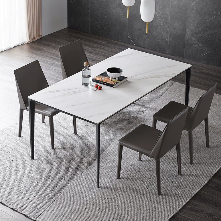 Eenvoudige keuken rechthoekige vorm eettafel gesinterde stenen top eettafel met 4 potenbasis