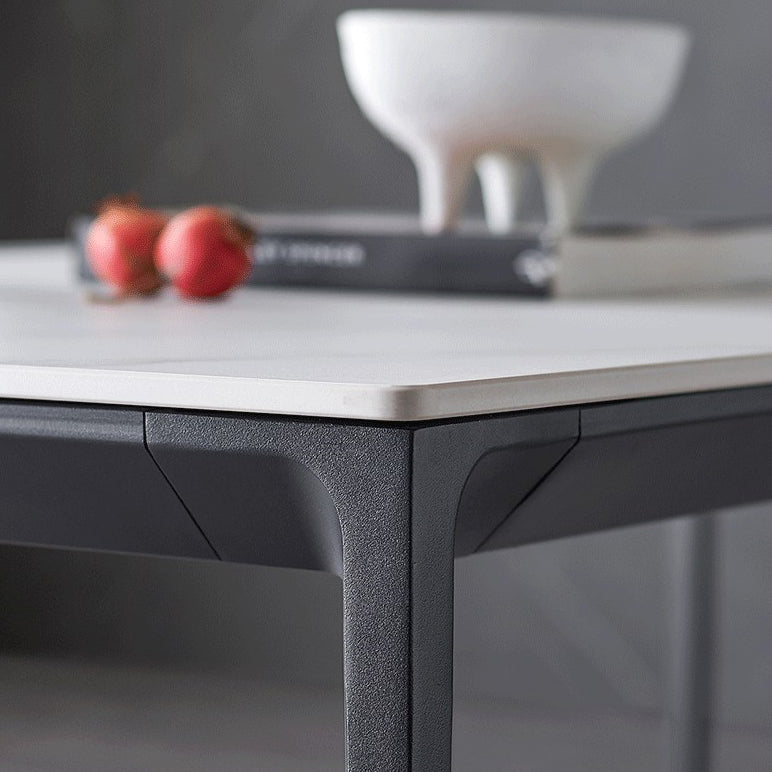 Eenvoudige keuken rechthoekige vorm eettafel gesinterde stenen top eettafel met 4 potenbasis