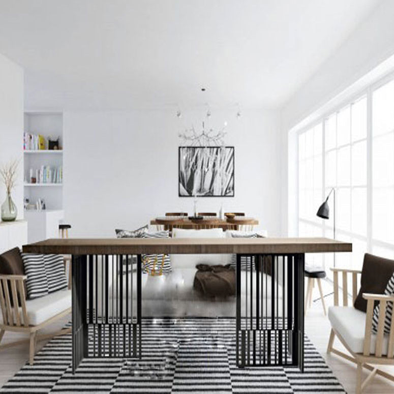 Mesa de comedor rectangular industrial de metal mesa de comedor de madera para cocina