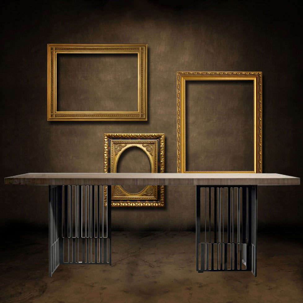 Mesa de comedor rectangular industrial de metal mesa de comedor de madera para cocina