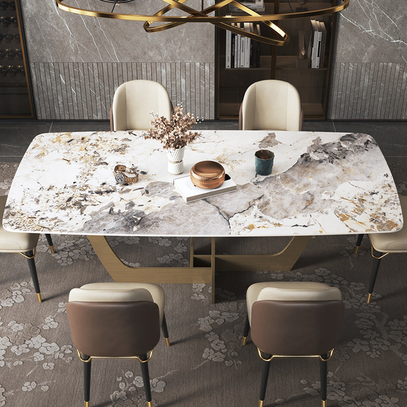 Metal Traditional Luxury Rectangle Table Sintered Stone Table for Dining Room and Kitchen