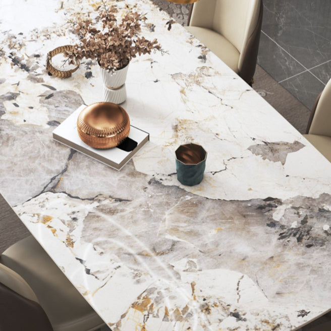 Metal Traditional Luxury Rectangle Table Sintered Stone Table for Dining Room and Kitchen