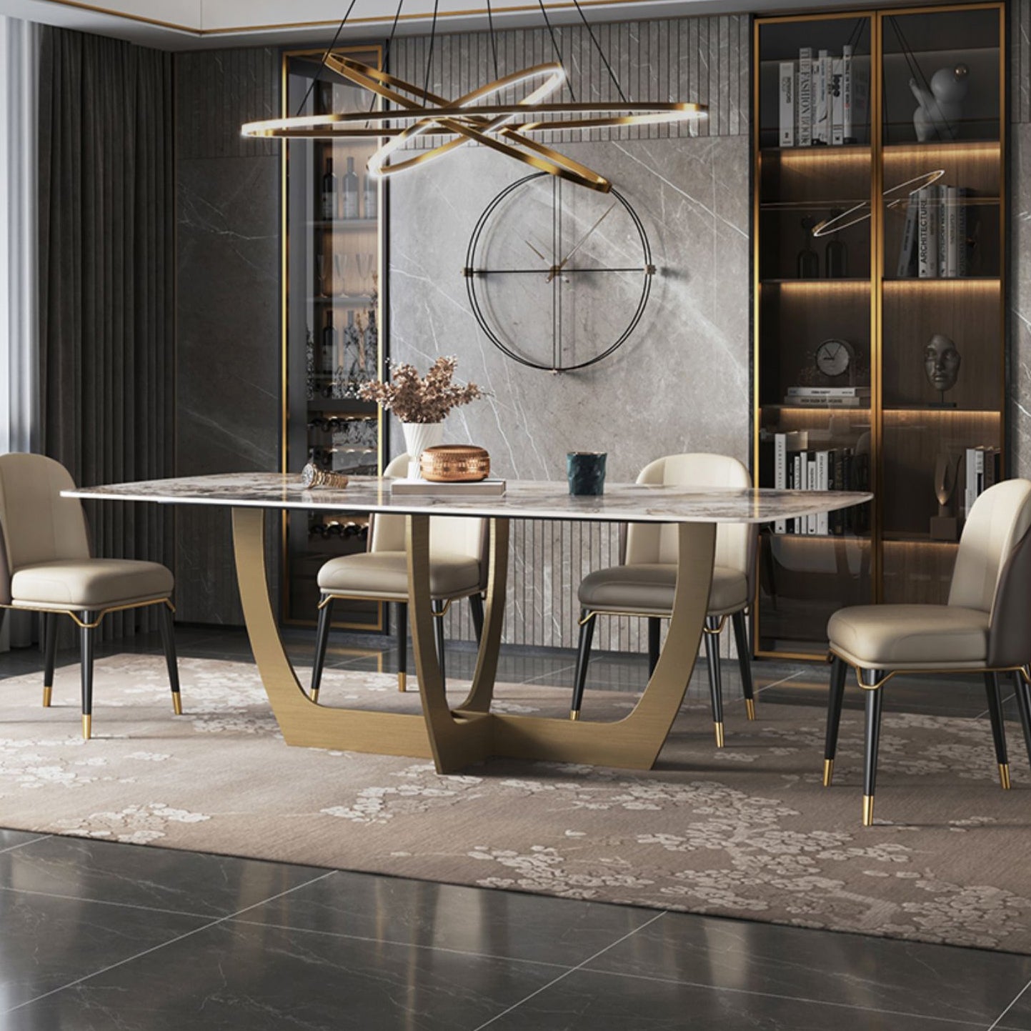 Metal Traditional Luxury Rectangle Table Sintered Stone Table for Dining Room and Kitchen
